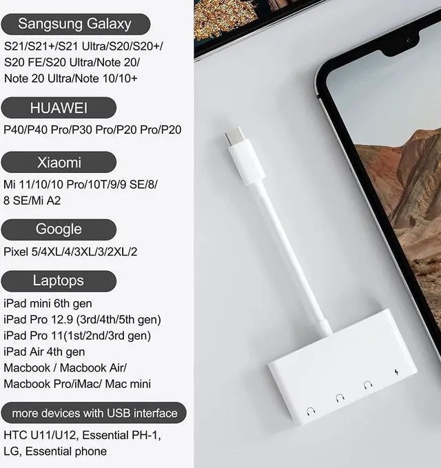 Alt view image 5 of 7 - USB Type C to 3.5mm Female Headphone Jack Adapter with Charging, iPad Headphone Adapter Dongle Cable Cord Compatible Samsung Galaxy S22 S21 S20/Ultra, Note 10, iPad Pro, MacBook, Pixel