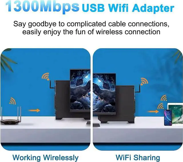 Alt view image 2 of 7 - USB WiFi Dongle 1300Mbps,USB WiFi Adapter 802.11 AC Dual Band 5GHz/2.4GHz Fast USB 3.0 High Gain 5dBi with Dual Antenna Network Adapter for PC Desktop Laptop Supports Windows Mac and Linux