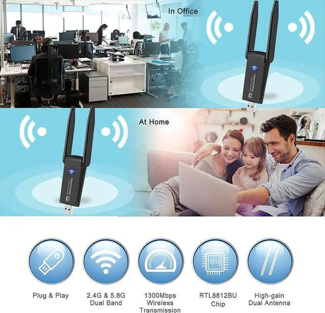Alt view image 6 of 7 - USB WiFi Dongle 1300Mbps,USB WiFi Adapter 802.11 AC Dual Band 5GHz/2.4GHz Fast USB 3.0 High Gain 5dBi with Dual Antenna Network Adapter for PC Desktop Laptop Supports Windows Mac and Linux