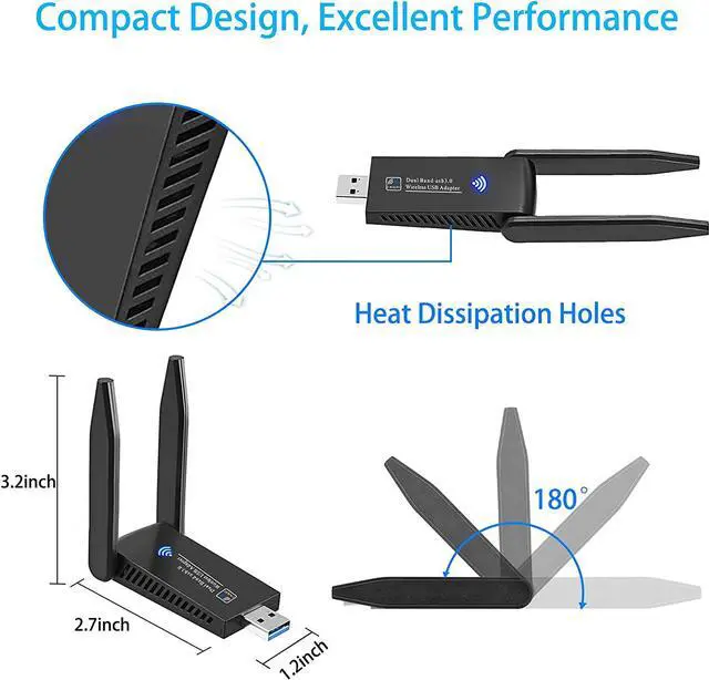 Alt view image 7 of 7 - USB WiFi Dongle 1300Mbps,USB WiFi Adapter 802.11 AC Dual Band 5GHz/2.4GHz Fast USB 3.0 High Gain 5dBi with Dual Antenna Network Adapter for PC Desktop Laptop Supports Windows Mac and Linux