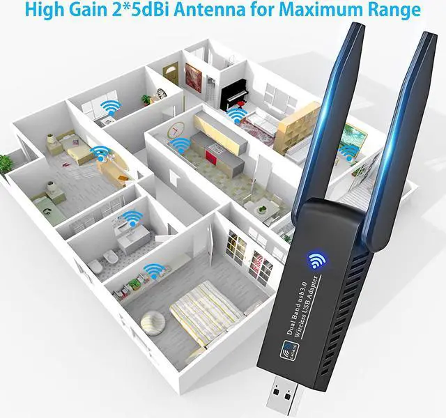 Alt view image 4 of 7 - USB WiFi Dongle 1300Mbps,USB WiFi Adapter 802.11 AC Dual Band 5GHz/2.4GHz Fast USB 3.0 High Gain 5dBi with Dual Antenna Network Adapter for PC Desktop Laptop Supports Windows Mac and Linux