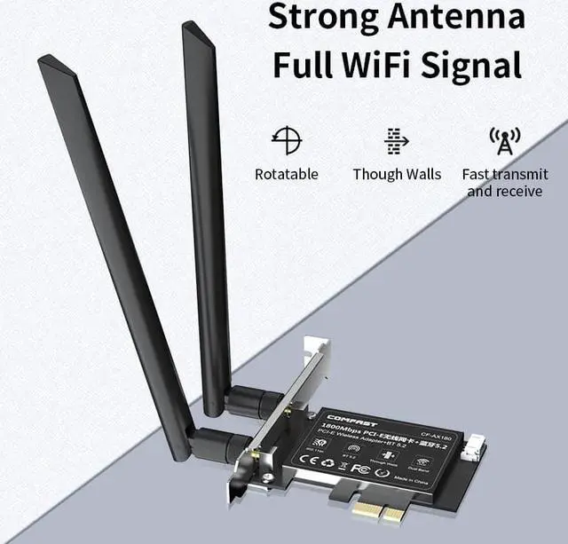 Alt view image 3 of 7 - 1800M WiFi 6E PCIe Card, Bluetooth 5.2 PCIe Adapter, Dual Band 2.4G/5Ghz WIFI 6 Wireless PCIe Gigabit Ethernet Network Card, Low-Profile Bracket, WPA3, MU-MIMO, OFDMA, Heat Sink, Windows 11, 10