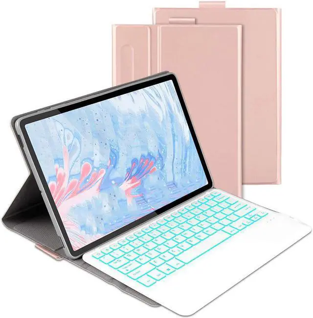 Main image of Backlit Bluetooth Keyboard Case for Lenovo Tab M10 Plus 3rd Gen 10.6 Inch 2022 with Pencil Holder, Wireless Detachable Keyboard Case with Protective Cover Rose Gold