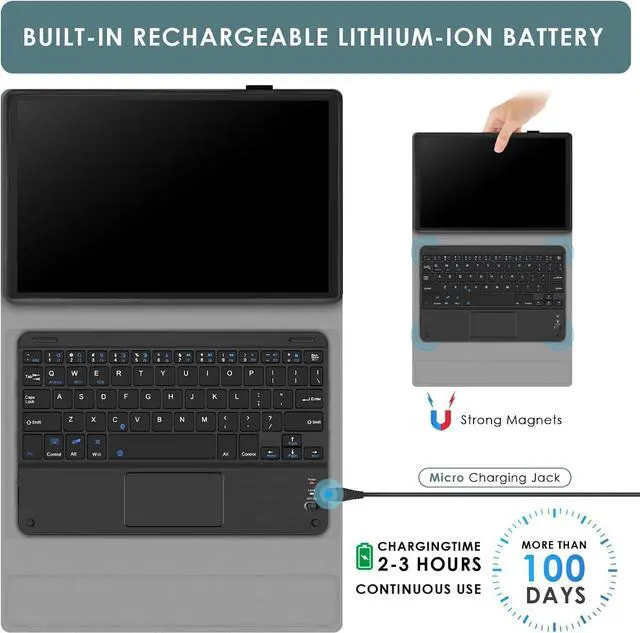 Alt view image 6 of 7 - Touchpad Keyboard Case for Lenovo Tab M10 Plus 10.6 inch 3rd Generation 2022 (Model TB-125FU/TB-128FU/TB-128XU) Detachable Wireless Keyboard with Trackpad & Pencil Holder