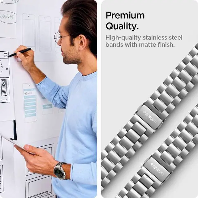Alt view image 5 of 6 - For Samsung Galaxy Watch 3 45mm Band Strap (2020) / Galaxy Watch 46mm Band (2018) / OnePlus Watch Band / Gear S3 Frontier Band / S3 Classic Band Strap Silver