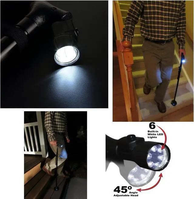Alt view image 7 of 7 - Folding Cane with Led Light, Adjustable Canes and Walking Sticks for Men and Women, Walking Cane Stick for Elderly with Cushion T Handle and Pivoting Quad Base for Hiking Mountain Climbing Backpacker