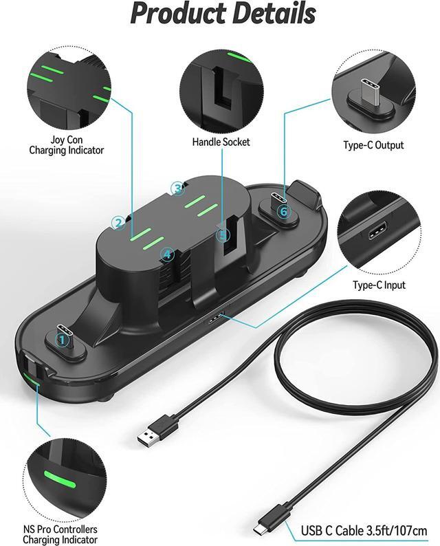 Alt view image 2 of 7 - Switch Charge Dock Controller Charger 6-in-1 Charging Station Compatible with 4 Joy Cons and 2 NS Pro/PS5/Xbox One/Xbox Series Controllers Type C Charging Cable Fast Charging