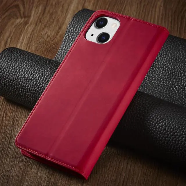 Alt view image 7 of 7 - Case for iPhone 14 6.1 inch Premium PU Leather Cover with Card Holder Kickstand Shockproof Flip Wallet Cover Red