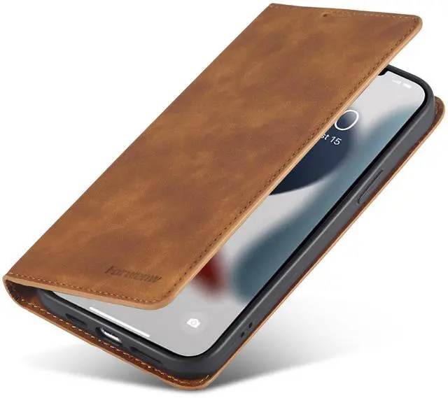 Alt view image 6 of 7 - Case for iPhone 14 Pro 6.1 inch Premium PU Leather Cover with Card Holder Kickstand Shockproof Flip Wallet Cover Brown