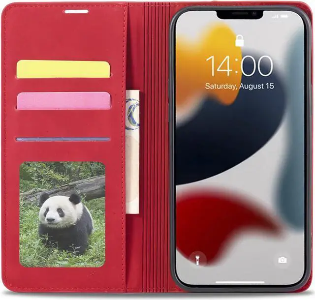 Alt view image 4 of 7 - Case for iPhone 14 Pro Max 6.7 inch Premium PU Leather Cover with Card Holder Kickstand Shockproof Flip Wallet Cover Red