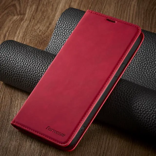Alt view image 7 of 7 - Case for iPhone 14 Pro Max 6.7 inch Premium PU Leather Cover with Card Holder Kickstand Shockproof Flip Wallet Cover Red