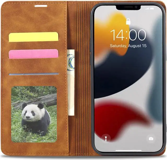 Alt view image 4 of 7 - Case for iPhone 14 Pro Max 6.7 inch Premium PU Leather Cover with Card Holder Kickstand Shockproof Flip Wallet Cover Brown