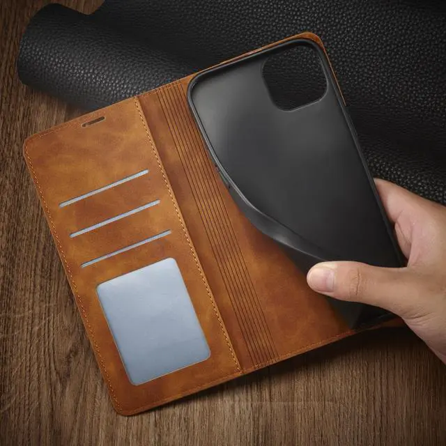 Alt view image 7 of 7 - Case for iPhone 14 Pro Max 6.7 inch Premium PU Leather Cover with Card Holder Kickstand Shockproof Flip Wallet Cover Brown
