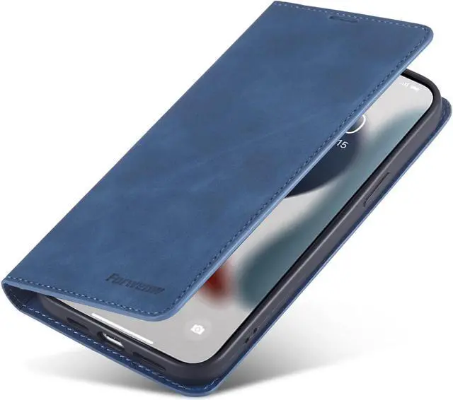 Alt view image 6 of 7 - Case for iPhone 14 Pro Max 6.7 inch Premium PU Leather Cover with Card Holder Kickstand Shockproof Flip Wallet Cover Blue