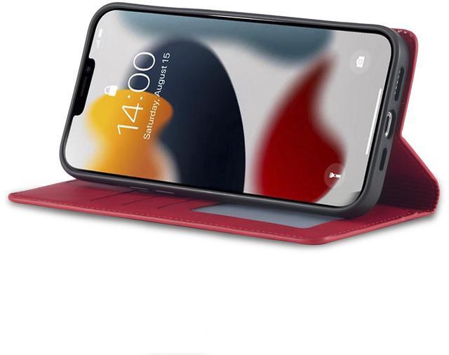 Alt view image 5 of 7 - Case for iPhone 14 Plus 6.7 inch Premium PU Leather Cover with Card Holder Kickstand Shockproof Flip Wallet Cover Red