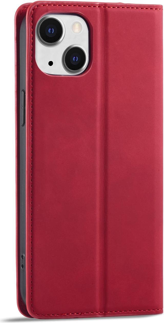 Alt view image 3 of 7 - Case for iPhone 14 Plus 6.7 inch Premium PU Leather Cover with Card Holder Kickstand Shockproof Flip Wallet Cover Red