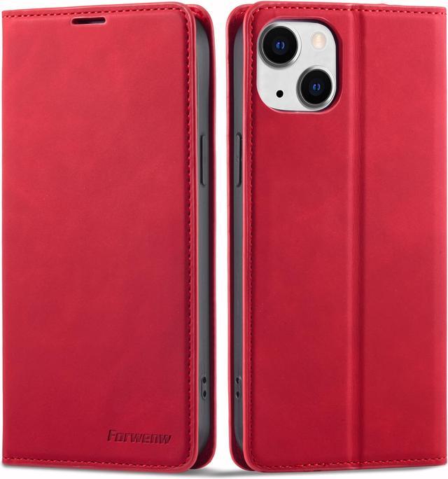 Main image of Case for iPhone 14 Plus 6.7 inch Premium PU Leather Cover with Card Holder Kickstand Shockproof Flip Wallet Cover Red