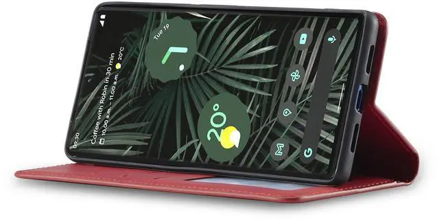 Alt view image 5 of 7 - Case for Google Pixel 6 5G 6.4 inch Premium PU Leather Cover with Card Holder Kickstand Shockproof Flip Wallet Cover Red
