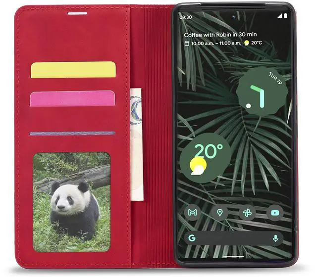 Alt view image 4 of 7 - Case for Google Pixel 6 5G 6.4 inch Premium PU Leather Cover with Card Holder Kickstand Shockproof Flip Wallet Cover Red