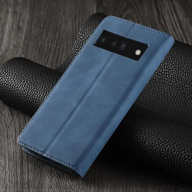 Alt view image 7 of 7 - Case for Google Pixel 6 5G 6.4 inch Premium PU Leather Cover with Card Holder Kickstand Shockproof Flip Wallet Cover Blue
