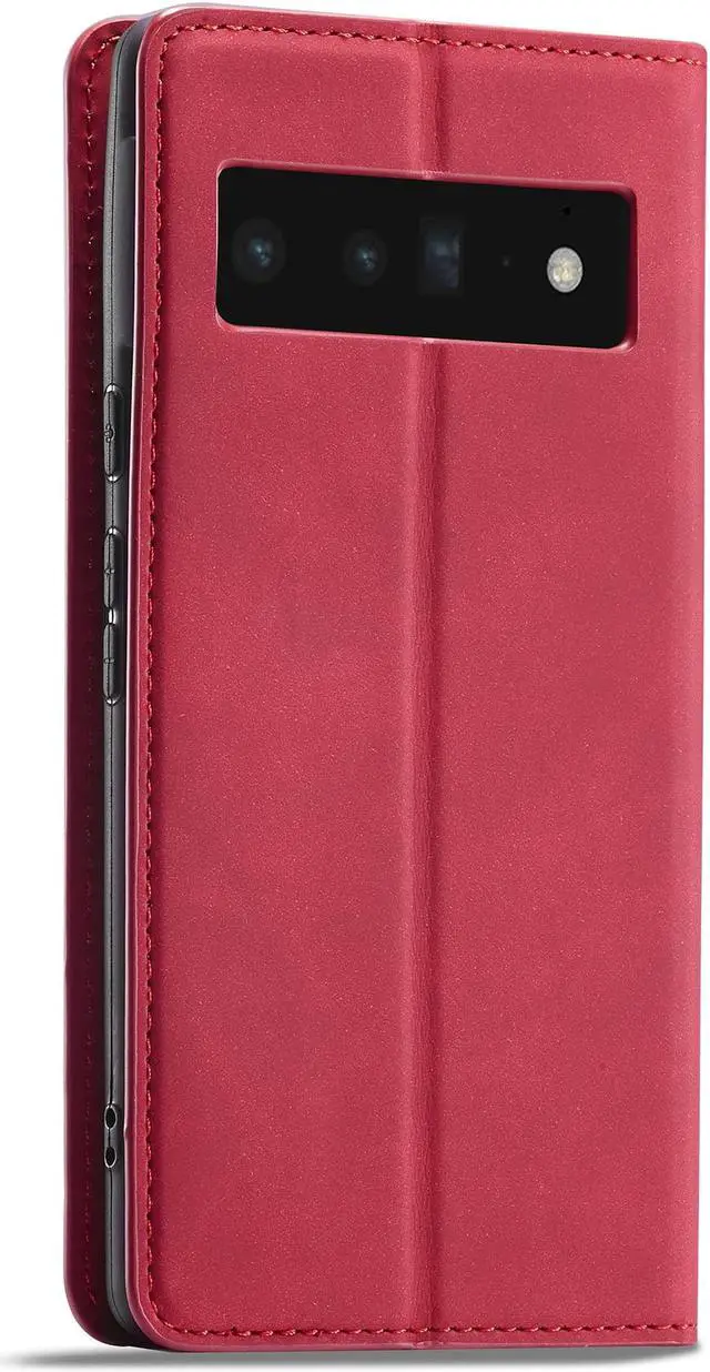 Alt view image 2 of 7 - Case for Google Pixel 6 Pro 5G 6.71 inch Premium PU Leather Cover with Card Holder Kickstand Shockproof Flip Wallet Cover Red