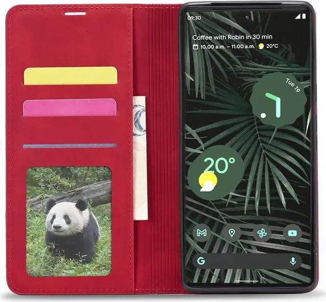 Alt view image 4 of 7 - Case for Google Pixel 6 Pro 5G 6.71 inch Premium PU Leather Cover with Card Holder Kickstand Shockproof Flip Wallet Cover Red