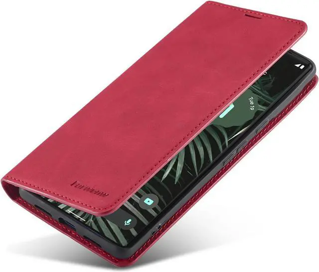 Alt view image 6 of 7 - Case for Google Pixel 6 Pro 5G 6.71 inch Premium PU Leather Cover with Card Holder Kickstand Shockproof Flip Wallet Cover Red