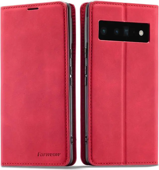 Main image of Case for Google Pixel 6 Pro 5G 6.71 inch Premium PU Leather Cover with Card Holder Kickstand Shockproof Flip Wallet Cover Red