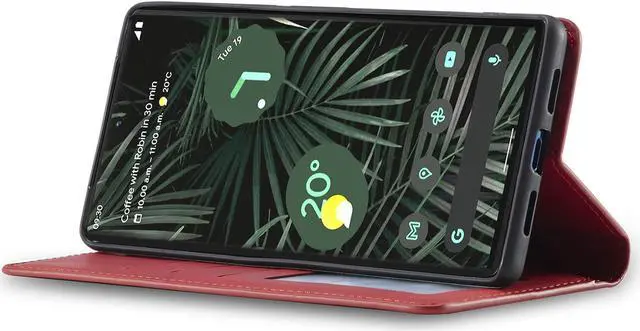 Alt view image 5 of 7 - Case for Google Pixel 6 Pro 5G 6.71 inch Premium PU Leather Cover with Card Holder Kickstand Shockproof Flip Wallet Cover Red