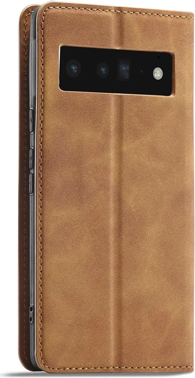 Alt view image 2 of 7 - Case for Google Pixel 6 Pro 5G 6.71 inch Premium PU Leather Cover with Card Holder Kickstand Shockproof Flip Wallet Cover Brown