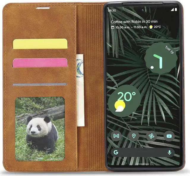 Alt view image 4 of 7 - Case for Google Pixel 6 Pro 5G 6.71 inch Premium PU Leather Cover with Card Holder Kickstand Shockproof Flip Wallet Cover Brown
