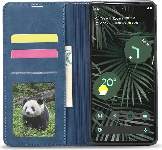 Alt view image 3 of 7 - Case for Google Pixel 6 Pro 5G 6.71 inch Premium PU Leather Cover with Card Holder Kickstand Shockproof Flip Wallet Cover Blue