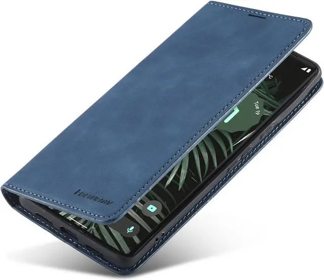 Alt view image 5 of 7 - Case for Google Pixel 6 Pro 5G 6.71 inch Premium PU Leather Cover with Card Holder Kickstand Shockproof Flip Wallet Cover Blue