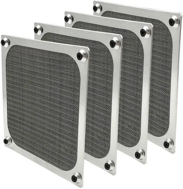 Main image of 4 Pack 120mm Computer Fan Filter Grills with Screws Ultra Fine Aluminum Mesh Silver