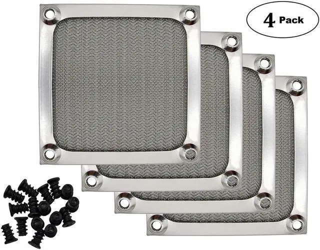 Main image of 80mm Computer Fan Filter Grills with Screws Aluminum Frame Ultra Fine Stainelss Steel Mesh - 4 Pack Silver