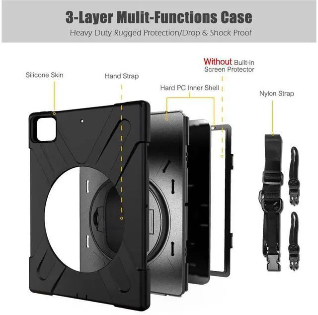 Alt view image 6 of 7 - Case For iPad Pro 11 inch 2022 2021 2020 2018 and iPad Air 5 Air 4 10.9 inch 2022 2020 with Pencil Holder, Protective Cover with Kickstand Shoulder Strap