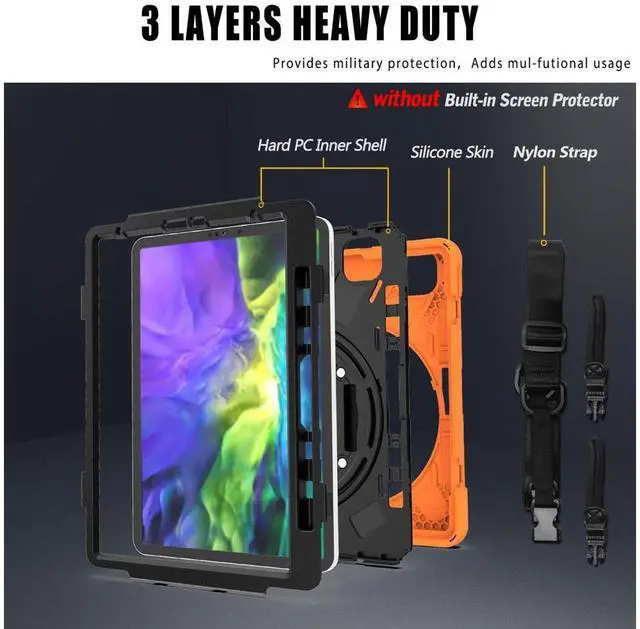 Alt view image 6 of 7 - Case For iPad Pro 11 inch 2022 2021 2020 2018 and iPad Air 5 Air 4 10.9 inch 2022 2020 with Pencil Holder, Protective Cover with Kickstand Shoulder Strap