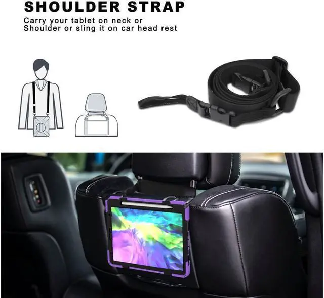 Alt view image 7 of 7 - Case For iPad Pro 11 inch 2022 2021 2020 2018 and iPad Air 5 Air 4 10.9 inch 2022 2020 with Pencil Holder, Protective Cover with Kickstand Shoulder Strap