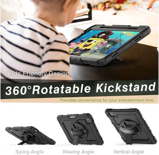 Alt view image 2 of 7 - Case For iPad Pro 11 inch Case 2022 2021 2020 2018 and iPad Air 5 / Air 4 10.9 inch 2022 2020 Shockproof Protective Cover with Screen Protector/Kickstand/Hand &Shoulder Strap