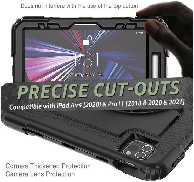 Alt view image 4 of 7 - Case For iPad Pro 11 inch Case 2022 2021 2020 2018 and iPad Air 5 / Air 4 10.9 inch 2022 2020 Shockproof Protective Cover with Screen Protector/Kickstand/Hand &Shoulder Strap