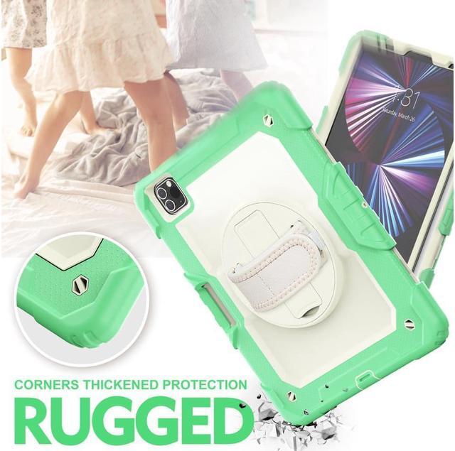 Alt view image 3 of 6 - Case for iPad Pro 11 2022 2021 2020 2018 / iPad Air 4 / Air 5 10.9 Inch, 360° Rotating Kickstand Shockproof Cover with Built-in Screen Protector & Shoulder Strap & Pencil Holder Green
