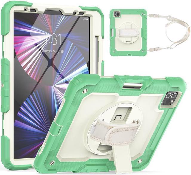 Main image of Case for iPad Pro 11 2022 2021 2020 2018 / iPad Air 4 / Air 5 10.9 Inch, 360° Rotating Kickstand Shockproof Cover with Built-in Screen Protector & Shoulder Strap & Pencil Holder Green