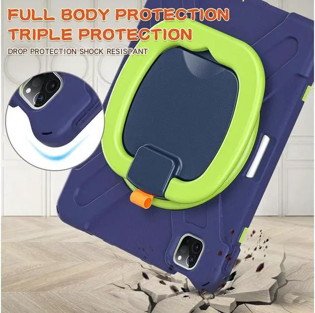 Alt view image 5 of 7 - Case for iPad Pro 11 inch 2022 2021 2020 2018/ iPad Air 4 / Air 5 10.9 Inch, 360° Rotating Kickstand Shockproof Cover with Built-in Stand & Shoulder Strap & Pencil Holder Blue