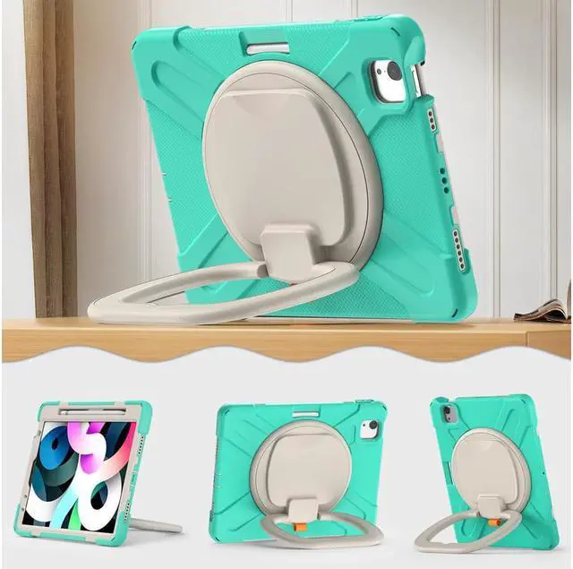 Alt view image 2 of 7 - Case for iPad Pro 11 inch 2022 2021 2020 2018/ iPad Air 4 / Air 5 10.9 Inch, 360° Rotating Kickstand Shockproof Cover with Built-in Stand & Shoulder Strap & Pencil Holder Green