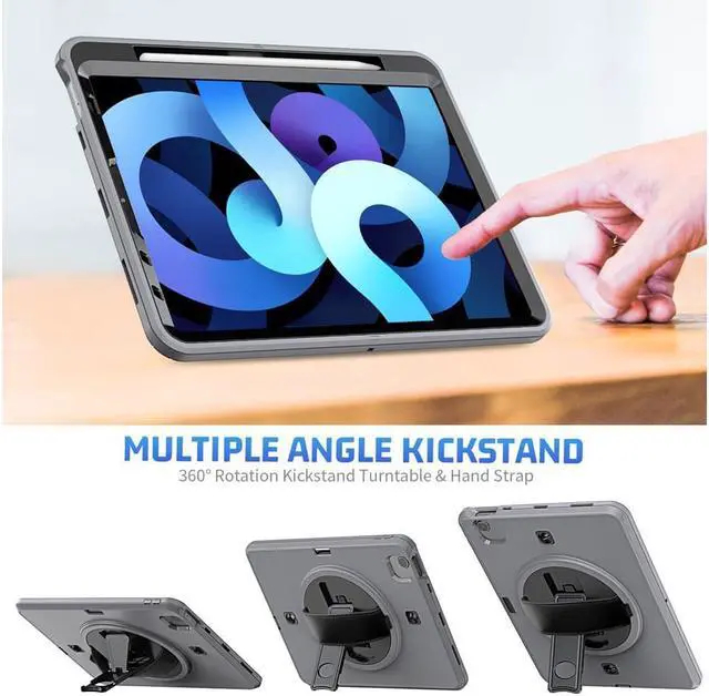 Alt view image 3 of 7 - Case for iPad Air 5 / Air 4 10.9 inch 2022 2020 and iPad Pro 11 inch 2022 2021 2020 2018 with Pencil Holder Screen Protector & Stand /Shoulder Strap Kickstand Grey
