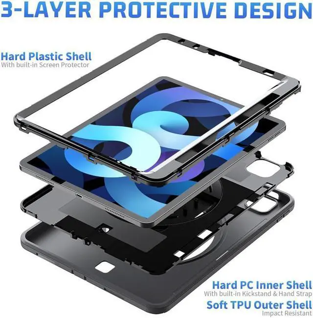 Alt view image 6 of 7 - Case for iPad Air 5 / Air 4 10.9 inch 2022 2020 and iPad Pro 11 inch 2022 2021 2020 2018 with Pencil Holder Screen Protector & Stand /Shoulder Strap Kickstand Grey