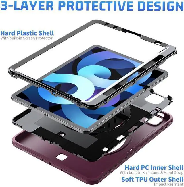 Alt view image 4 of 7 - Case for iPad Air 5 / Air 4 10.9 inch 2022 2020 and iPad Pro 11 inch 2022 2021 2020 2018 with Pencil Holder Screen Protector & Stand /Shoulder Strap Kickstand Red