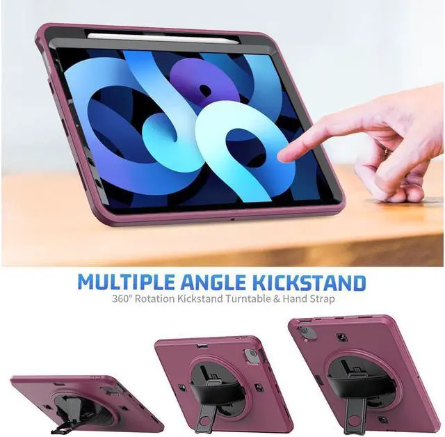 Alt view image 6 of 7 - Case for iPad Air 5 / Air 4 10.9 inch 2022 2020 and iPad Pro 11 inch 2022 2021 2020 2018 with Pencil Holder Screen Protector & Stand /Shoulder Strap Kickstand Red
