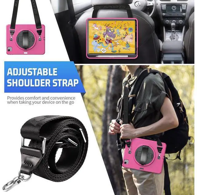 Alt view image 5 of 7 - Case for iPad Air 5 / Air 4 10.9 inch 2022 2020 and iPad Pro 11 inch 2022 2021 2020 2018 with Pencil Holder Screen Protector & Stand /Shoulder Strap Kickstand Rose Red