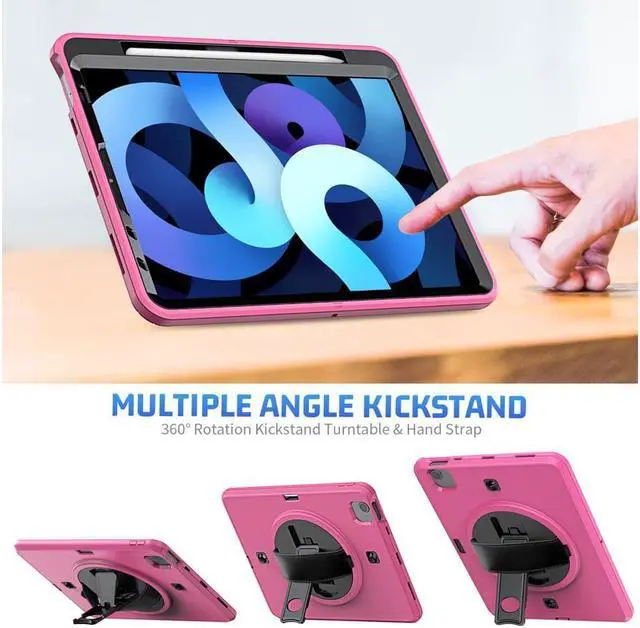 Alt view image 3 of 7 - Case for iPad Air 5 / Air 4 10.9 inch 2022 2020 and iPad Pro 11 inch 2022 2021 2020 2018 with Pencil Holder Screen Protector & Stand /Shoulder Strap Kickstand Rose Red